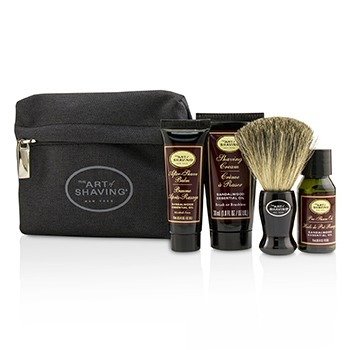 Starter Kit - Sandalo: Olio pre rasatura + Crema da barba + Balsamo dopobarba + Pennello + Borsa