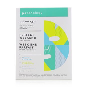 Patchology FlashMasque Maschera in tessuto 5 minuti - Kit maschera in tessuto perfetto per il fine settimana: (Idrata, illumina, peeling al latte)