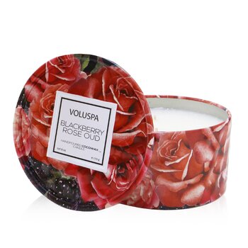 Voluspa Candela di latta con 2 stoppini - Blackberry Rose Oud