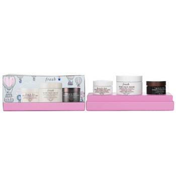 Set di maschere per il viso: 1 maschera per il viso alla rosa - 100 ml / 3,3 once + 1 maschera per la notte rassodante al tè nero - 30 ml / 1 oz + 1 maschera per il perfezionamento istantaneo al tè nero - 30 ml/1 oz