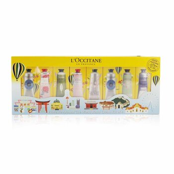 Kit crema mani Provence Around The World da 8: (2x burro di karitè + 1x rosa, fiori di ciliegio, lavanda, peonia, mandorla, verbena) 30 ml/1 oz