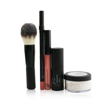 Glo Skin Beauty Kit pronto, set, Kiss Touch Up (1x Mini cipria, 1x Matita labbra, 1x Rossetto, 1x Lucidalabbra, 1x Pennello)