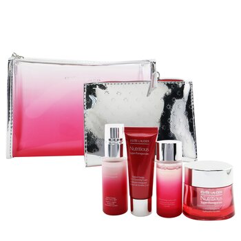 Estee Lauder Nutriente Super-Melograno Rivela Un Set Di Splendore Rosato: Crema Idratante + Lozione Lattea + Lozione + Schiuma Detergente ...