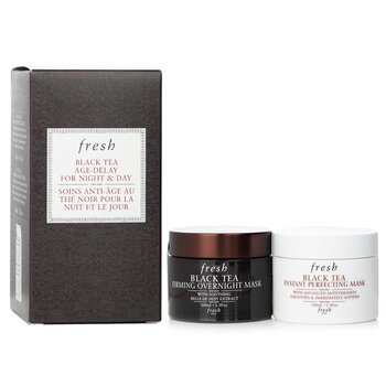 Fresh Set notte e giorno al tè nero Age-Delay: maschera perfezionatrice istantanea al tè nero 100 ml + maschera notturna rassodante al tè nero 100 ml