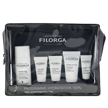 Filorga Set di routine di idratazione al 100%: peeling allossigeno 50 ml + maschera meso 7 ml + Hydra-Hyal 7 ml + Hydra-Filler 15 ml + occhi luminosi allossigeno 4 ml + borsa