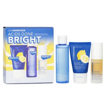 Ole Henriksen Acids Done Bright Set: Scrub levigante alla limonata 30 g + Glow2OH Toner per macchie scure 65 ml + Dewtopia 20% Acid Night Treatment 15 ml