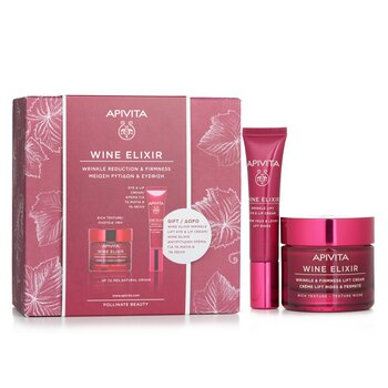 Apivita Wine Elixir Riduzione delle rughe e compattezza (Texture ricca) Set regalo: Crema ricca 50 ml + Crema occhi e labbra 15 ml