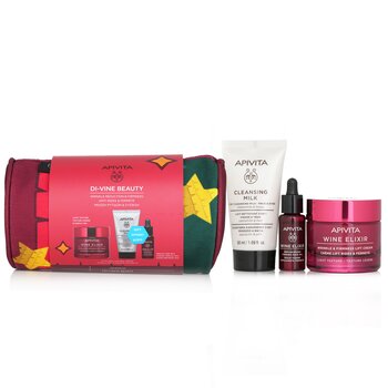 Apivita Di-Vine Beauty (Wine Elixir- Light Texture) Set Regalo: Crema Antirughe 50ml+ Olio Viso 10ml+ Latte Detergente 50ml+Pouch