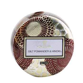 Voluspa Mini candela di latta - Pomander dorato e Hinoki