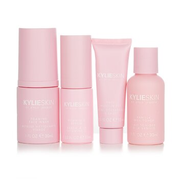 Kylie Skin Mini set da 4 pezzi: detergente schiumogeno per il viso 30 ml + crema idratante per il viso 15 ml + siero alla vitamina C 10 ml + tonico al latte di vaniglia 30 ml