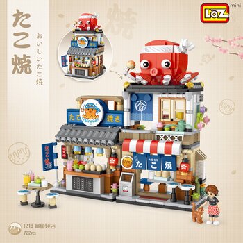 Loz LOZ Mini Blocks - Set di mattoni da costruzione per negozi Takoyaki in stile street giapponese