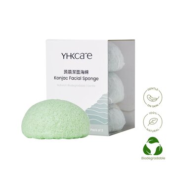 YHKCARE Confezione trio di Konjac Sponge (argilla verde francese).