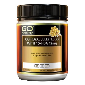Go Healthy [Agente di vendita autorizzato] GO Healthy GO Royal Jelly 1.000 con capsule SoftGel da 10-HDA da 12 mg - Confezione da 180