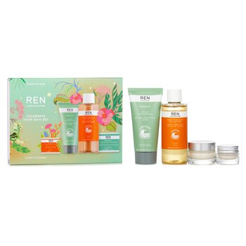 Ren Set Festeggia la tua pelle Xmas: Gel detergente 50ml + Tonico AHA 100ml + Crema contorno occhi 5ml + Crema giorno 15ml